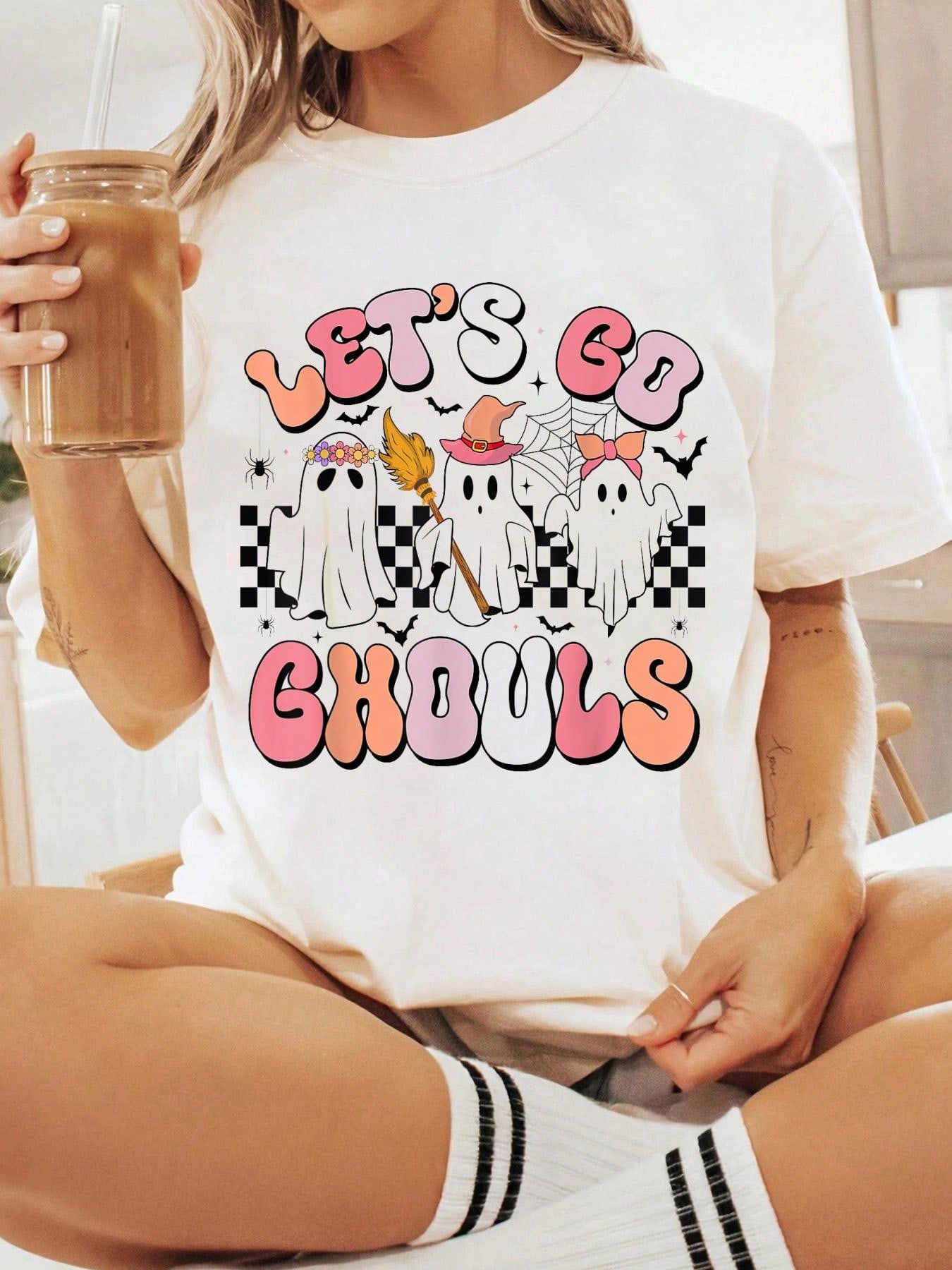 Let s Go Ghouls Halloween Ghost Bats T-shirt S