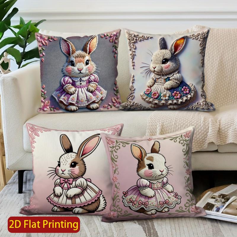 2D Cute Bunny Dressed Up Cushion Covers Pattern Cushion Cover Suitable For Sofa Bedroom Car Pillow Cover
