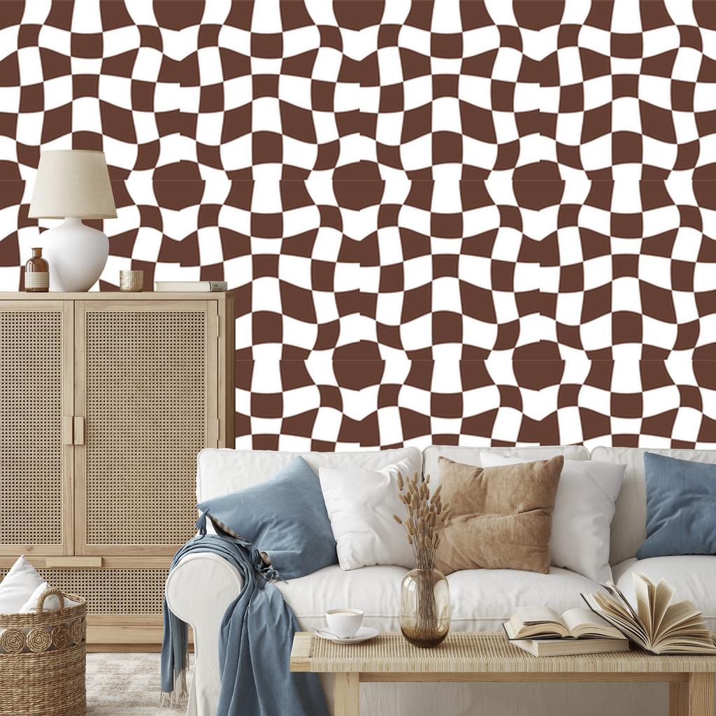 Wallpaper Casual Checkerboard Rust and White for Living Room and Bedroom 50x1000