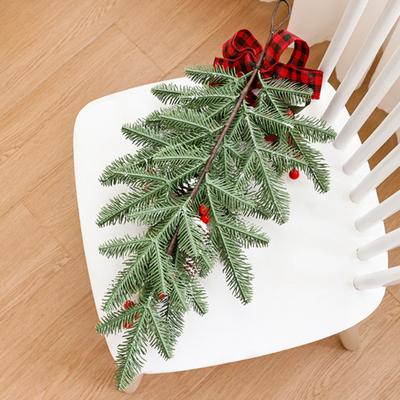 Christmas Teardrop Swag Wreath Artificial Pine Branch Teardrop Swag with Pine Cone Red Berry And Plaid Bow for Winter Front Door Wall Staircase Decor