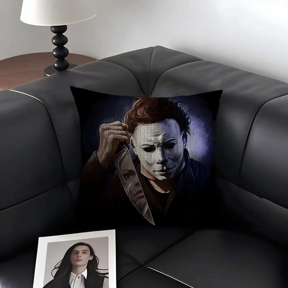 MMichael MMyers Horror Movie Cushion Cover Natural Linen Organic Fabric DoubleSided Printing Sofa Home Decor Gift Pillow Case