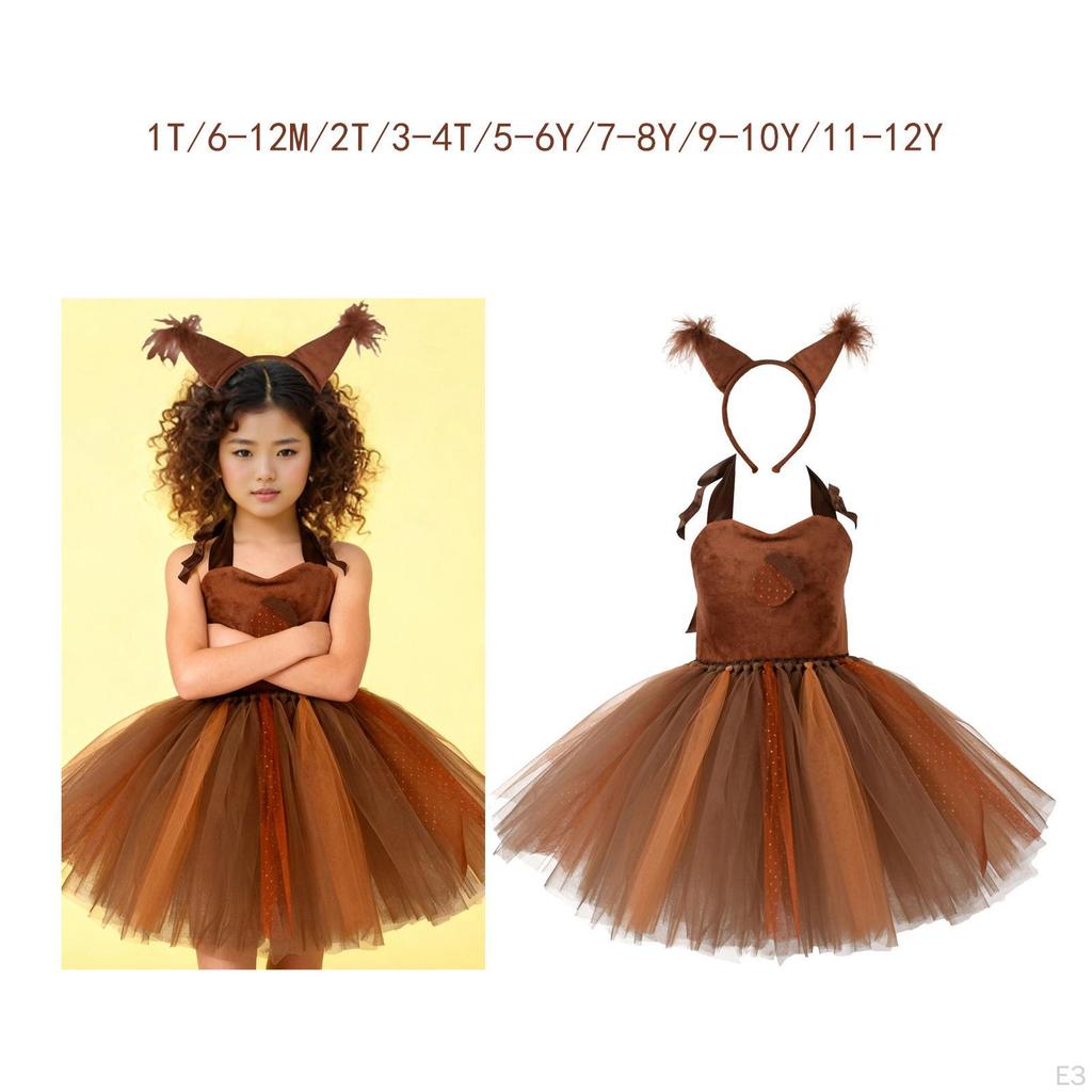 Girls' Squirrel Tutu Dress, Breathable, Special Occasion, with Headband Included