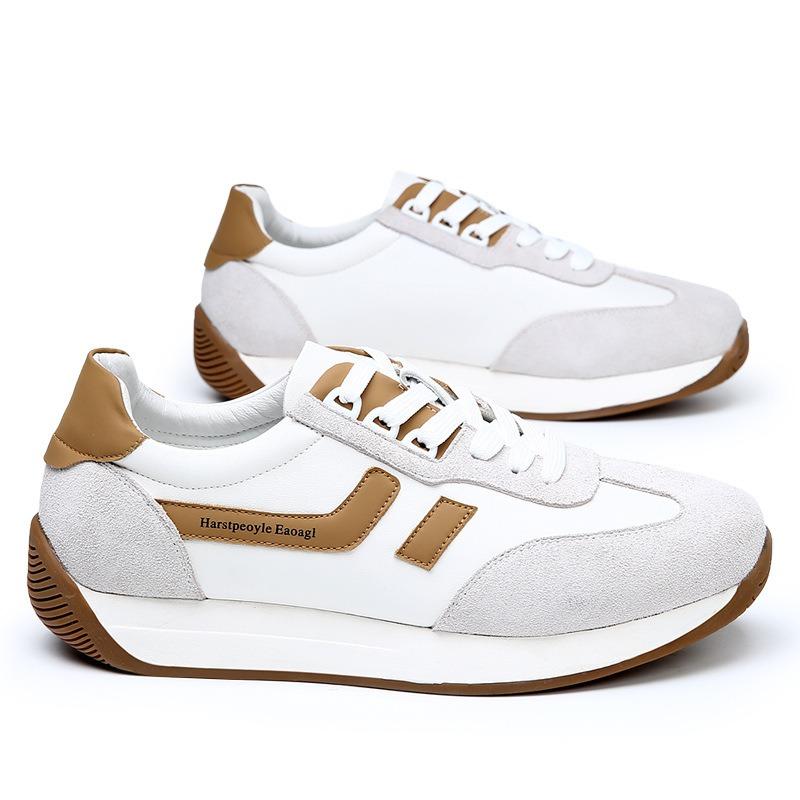 Spring breathable little white shoes men's thick baseplate shoes men's shoes genuine leather men's trendy sports and leisure shoes