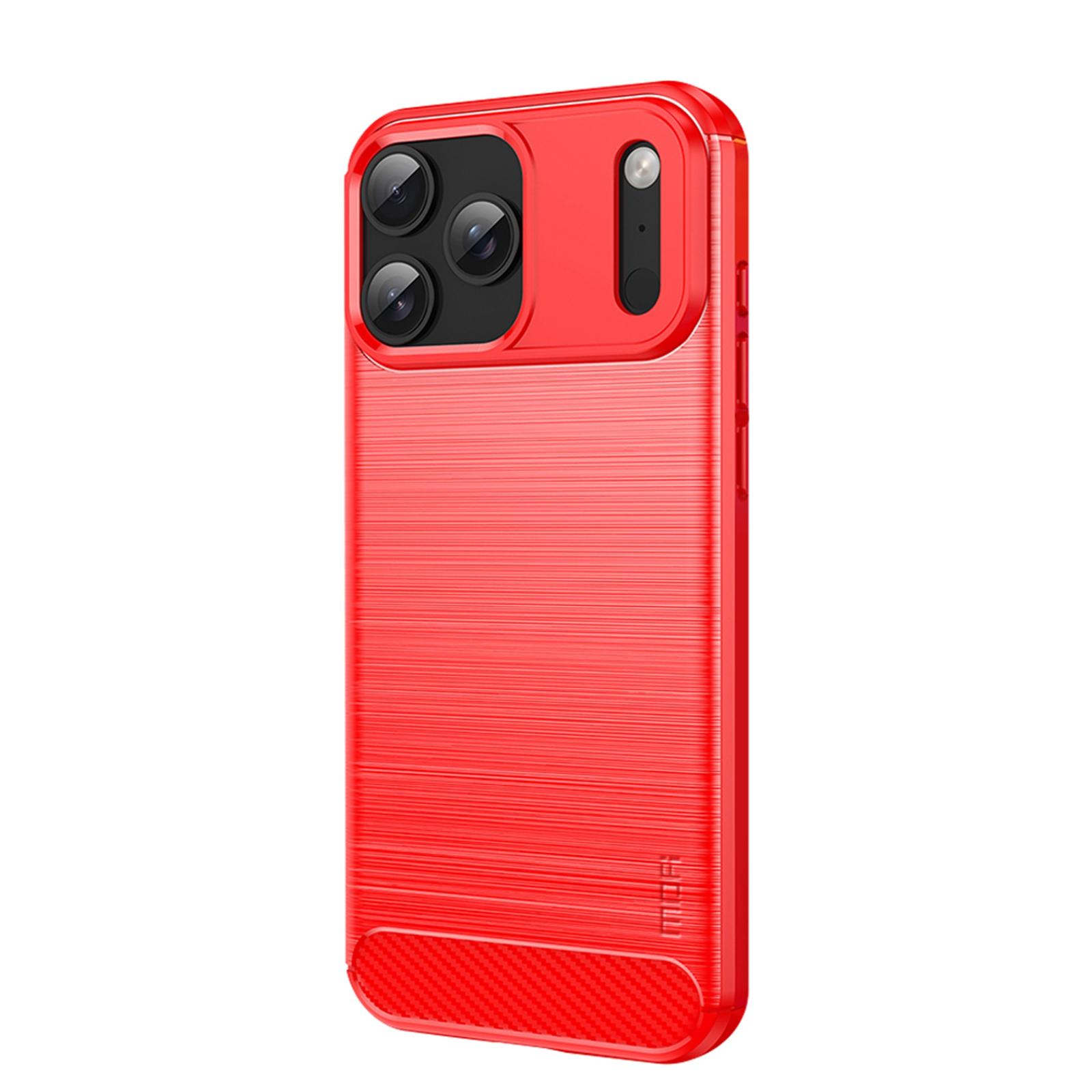 

Задняя крышка для iPhone 17 Pro Max MOFI с текстурой шлифованного карбонового волокна, мягкий ТПУ чехол Red