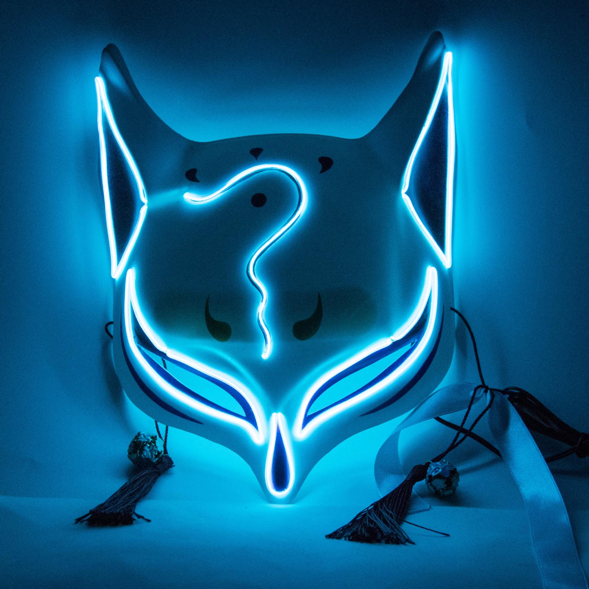 

Фестивальна маска зі світлодіодним освітленням Kitsune Fox Mask Косплей Хеллоуїн Маскарадна маска Тварина DJ Dance Glow Party Props небо синє кольору