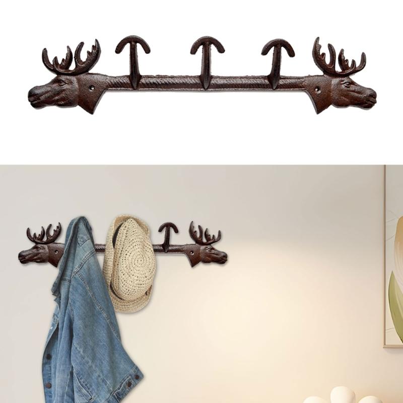 Dubbel Älg Gjutjärn Väggkrok För Nycklar Kappa Dekoration Robust Svart Metall Hemdekoration Dekorativ Hängare