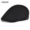  100% Cotton Men Black Flat Ivy Cap Soft Solid Color Gatsby Driving Cabbie Casual Hat Adjustable Newsboy Caps