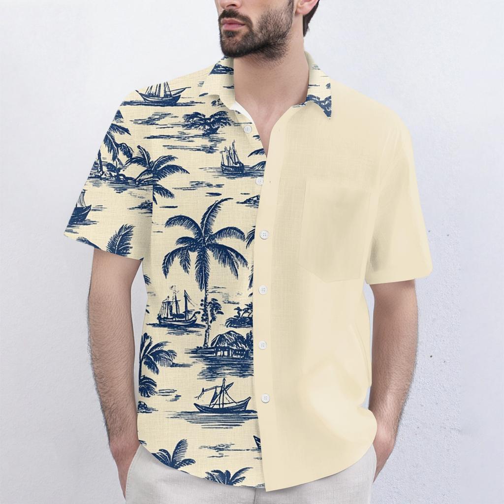 Men's Fashionable, Casual, Loose Short-sleeved Shirt With A Lapel And Comfortable Button Top