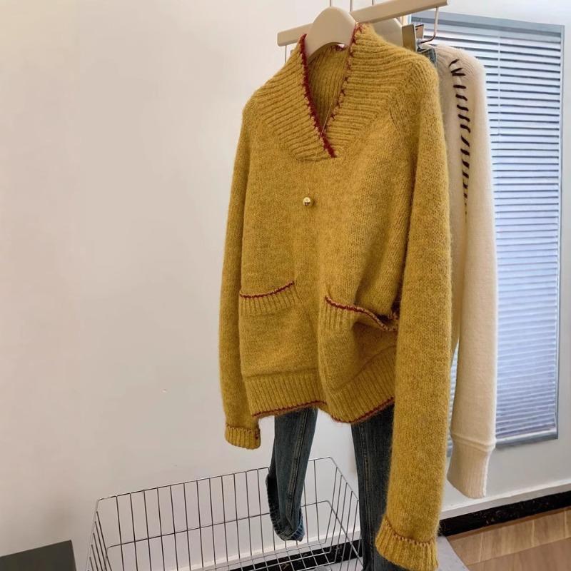 

Yellow, slack, pullover, sweater, sweater, small woman, loose, lazy style, advanced sense one size fits all жовтий