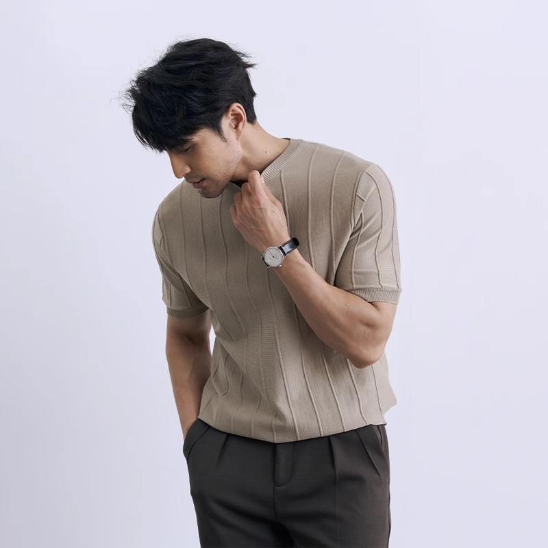 Men S Short Sleeve T Shirt Slim Fit Ice Silk Summer Business Inner Wear