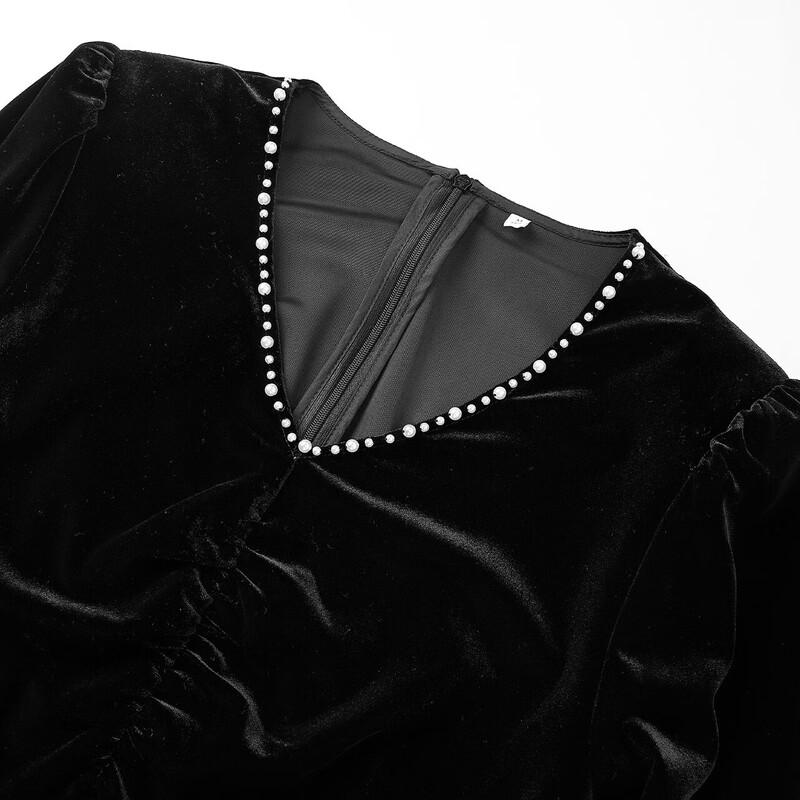 IEF Elegant V-Neck Velvet Midi Dress