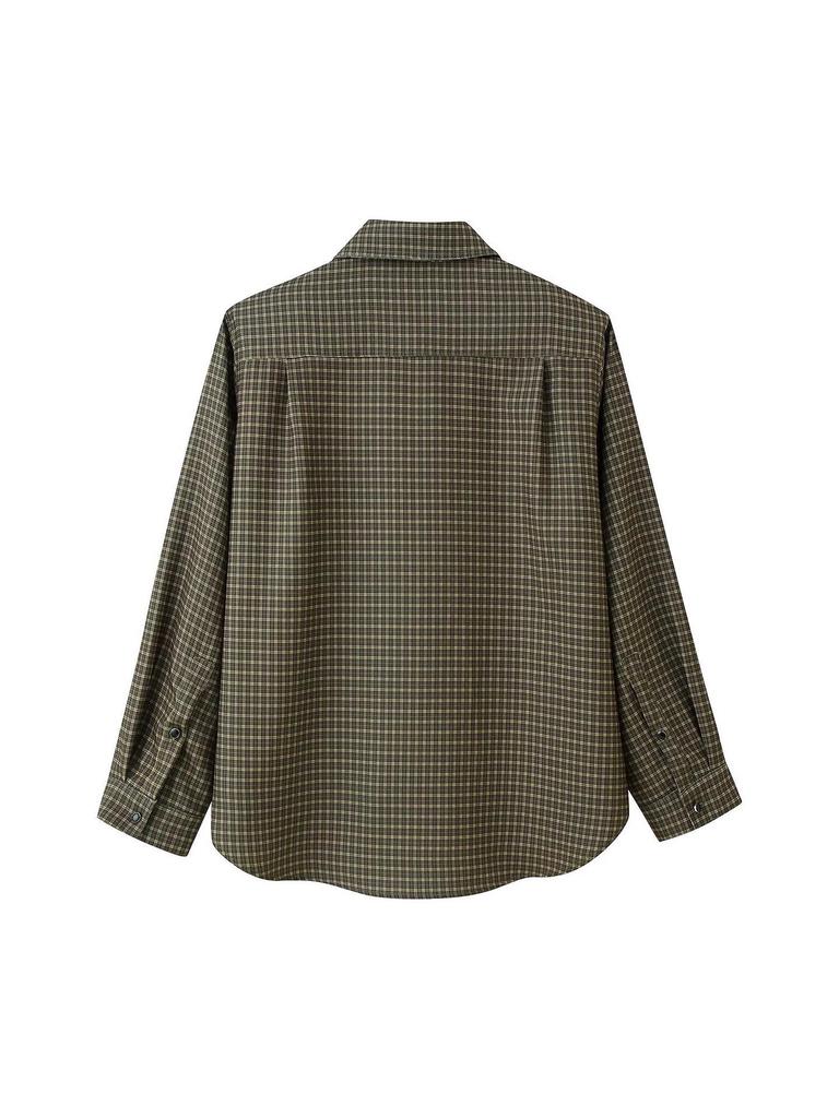 Camicia invernale a quadri da donna con revers e spalline, stile europeo e americano