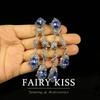 Elegant and Atmospheric Long Flower Blue Rhinestone Diamond Stud Earrings Earrings, Exquisite Temperament and High-end