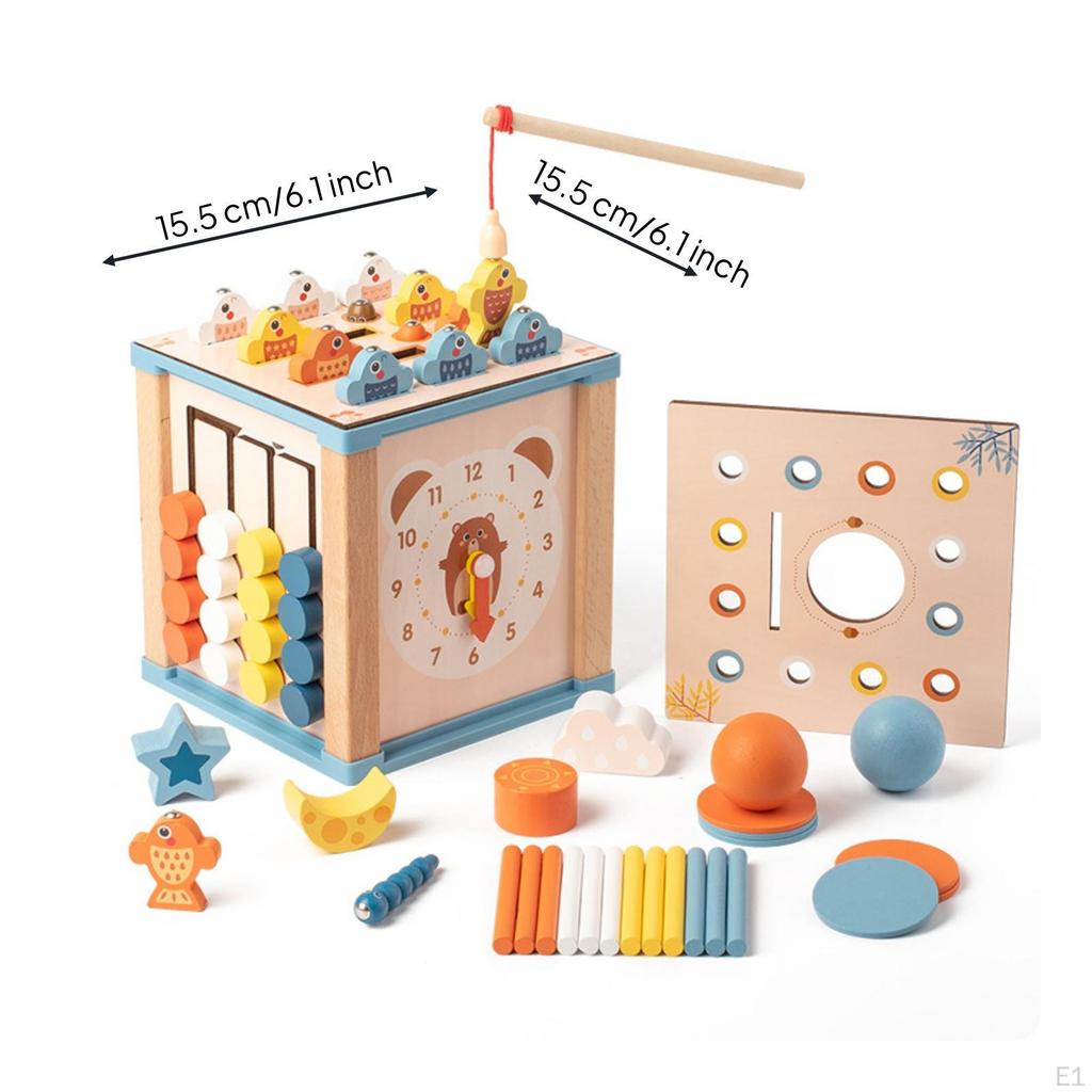 Children's Educational Activity Cube Interactive Wooden with Shape Sorter Multipurpose