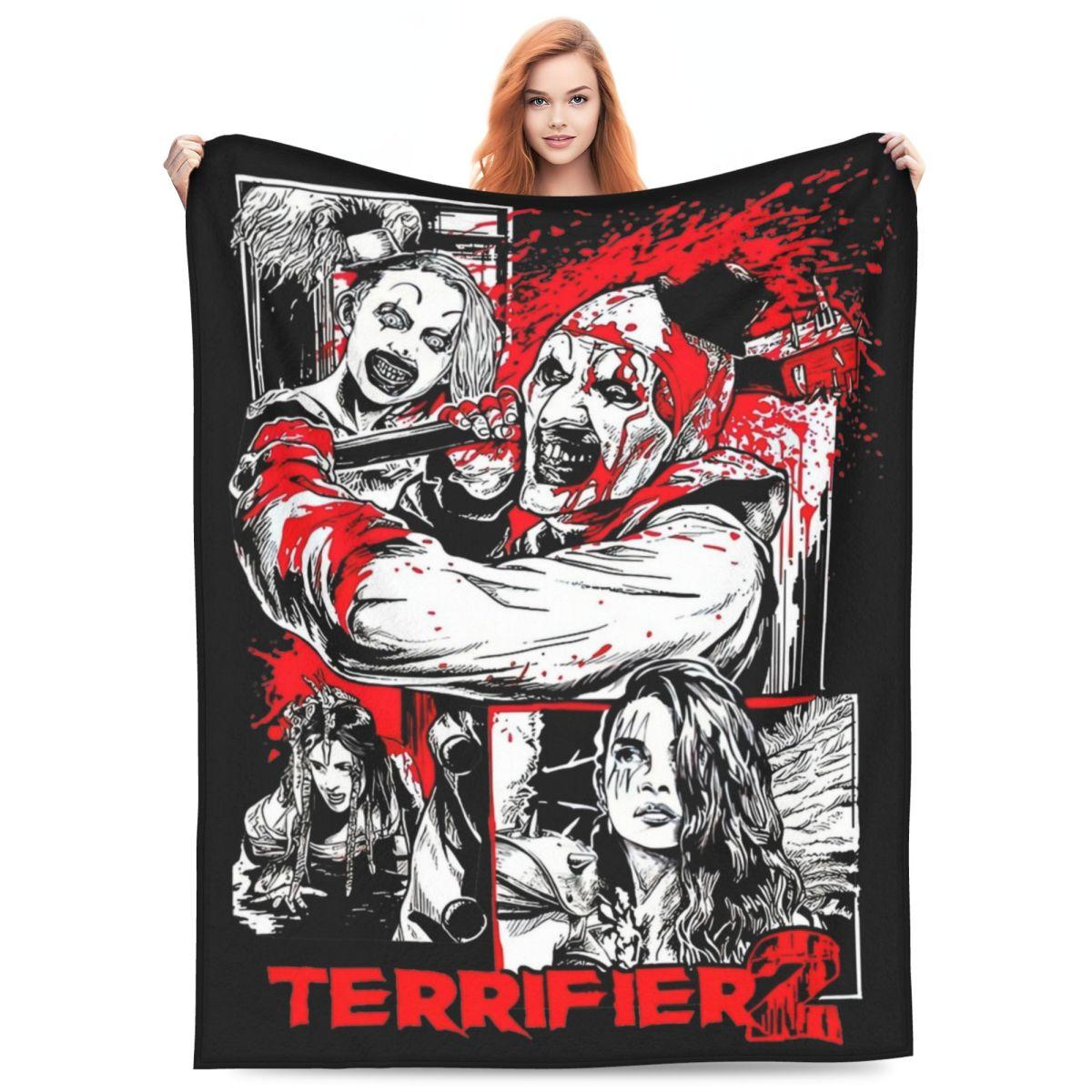 Jessica Chen Unisex Retro Terrifier 2 Halloween Clown Art Blanket Fleece Print Portable Soft Throw Blanket For Sofa Office Bedspreads
