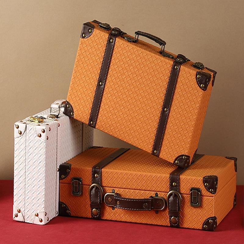 Vintage Europäischer Stil Leder und Holz Aufbewahrungsbox Tragbar Haushaltsgegenstände Organizer Für Heim Büro Dekoration