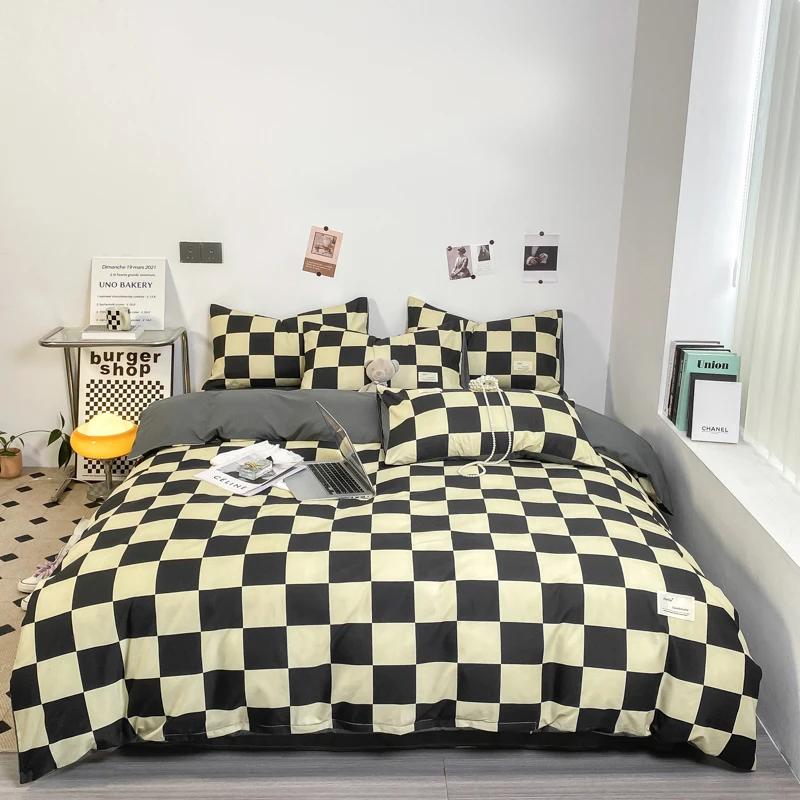 Black and White Plaid Duvet Cover Set Full, Geometric Grid Bedding Set Soft Lattice Checkerd Comforter Cover with 2 Pillowcases