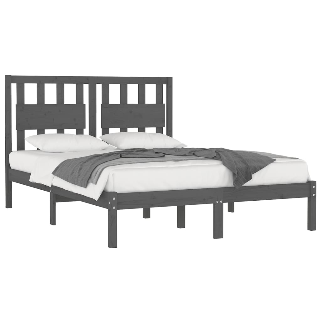 Vidaxl Bed Frame, Grey, Solid Pine Wood, 200 X 200 Cm