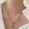 Titanium Water Drop Neck Chain Olive-green Snake Bone Chain Necklace Drop Pendant Necklace  Unisex