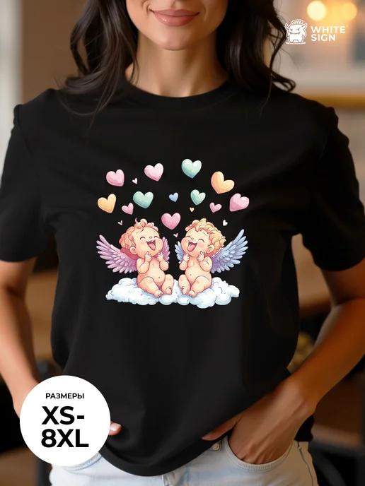 Oversized cotton T-shirt with Little Angels print S