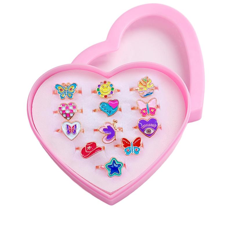 12/36PCS Metal Adjustable Rings with Box Cute Gifts for Woman Makeup Cartoon Jewelry Alloy Ring Dress Up Accessories TMZ