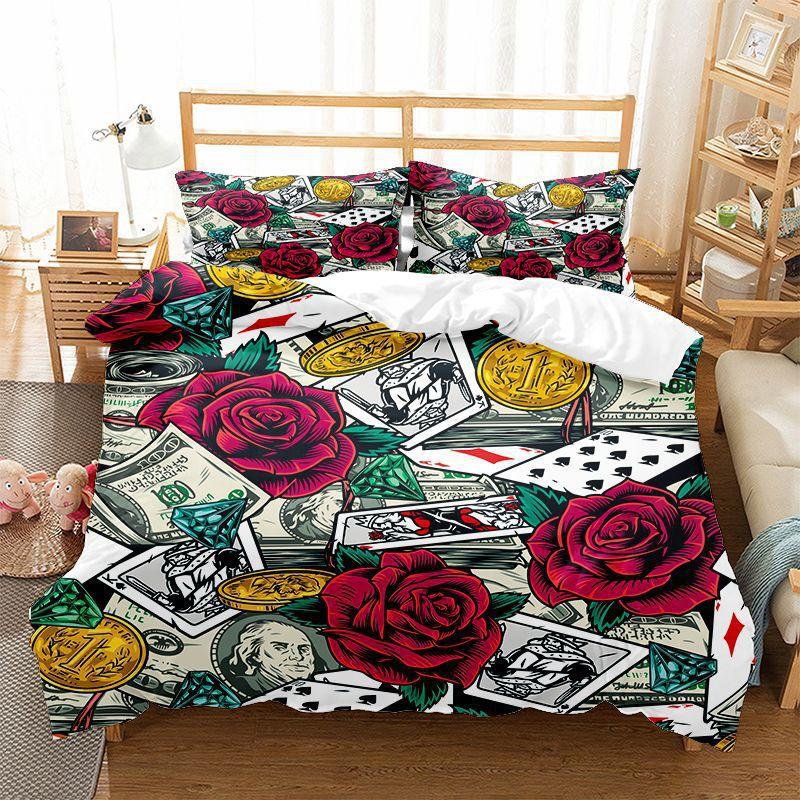 Poker Bedding Set Clown Poker Cards Game Theme Duvet Cover Set Geometric Pattern Comforter Cover For Kids Adults Bedroom Decor