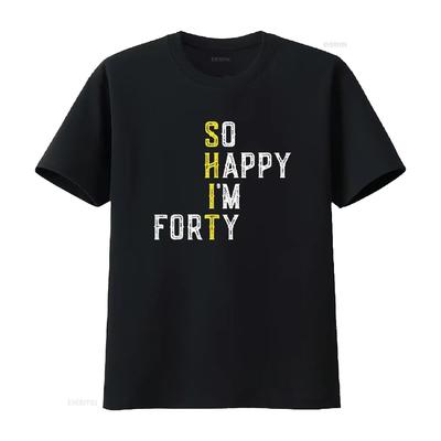 So glücklich, dass ich vierzig bin Gag 40-Jähriger Lustiges 40. Geburtstag T-Shirt vintage gewaschenes Oberteil für den Alltag dehnbar stilvoll