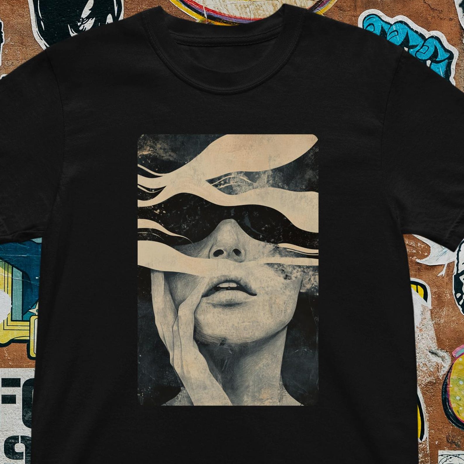 Surreal Abstract Face T-Shirt - Trippy Artistic Graphic Tee, Dreamy Vintage 4XL