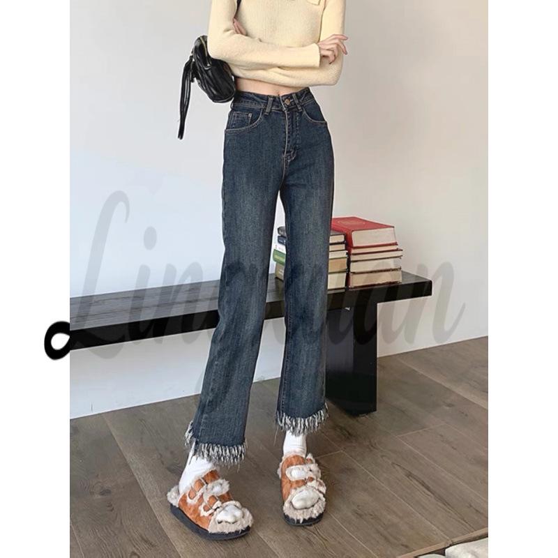 Women s Blue-Gray High-Waisted Slim-Fit Tassel Hem Jeans XL