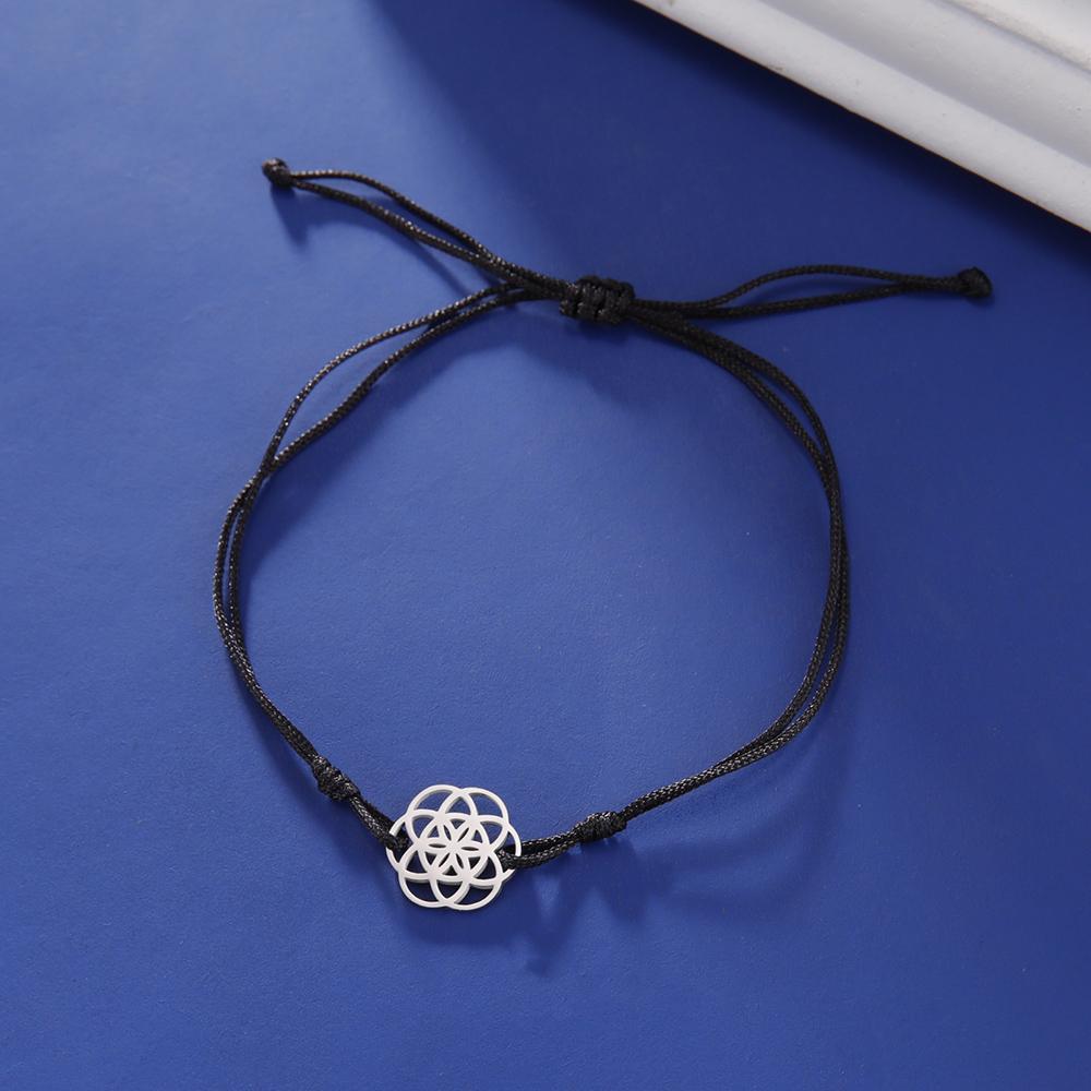 Dawapara Flower of Life Metatron Cube Bracelet for Women Men Adjustable Rope Chain Stainless Steel Charm Bracelet Couple Jewelry