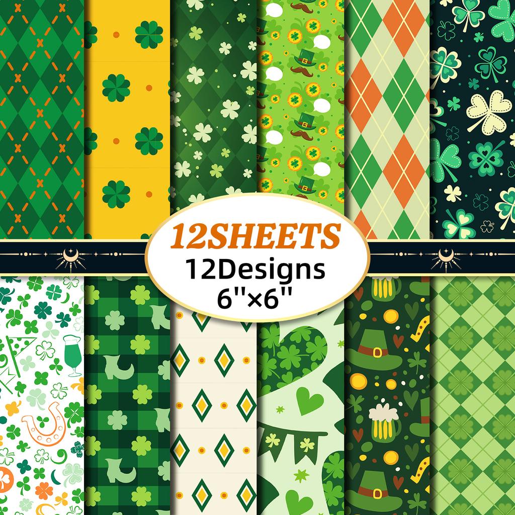 DIY12 Sheets/package of Small Flower St. Patrick's Day Material Paper Handbook Clipping Packaging Diy Material Paper