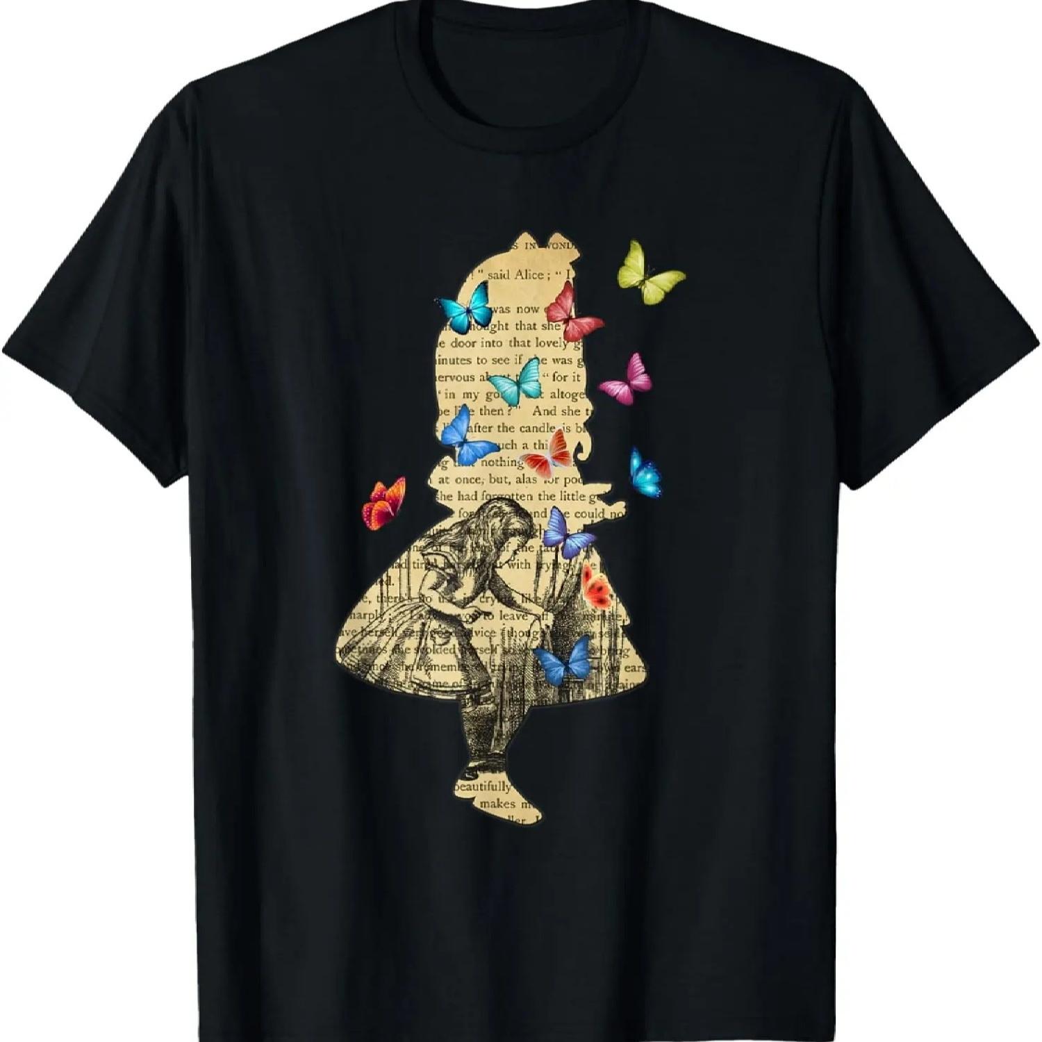 Винтажная футболка с дизайном книги «Алиса в Стране чудес» S чёрный
