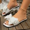 Fashion 2025 Summer Women’s Casual Slippers Bow Tie Outdoor Square Toe Classics Flat with Hot Sale Sandals for Plus Size Daily Slippers