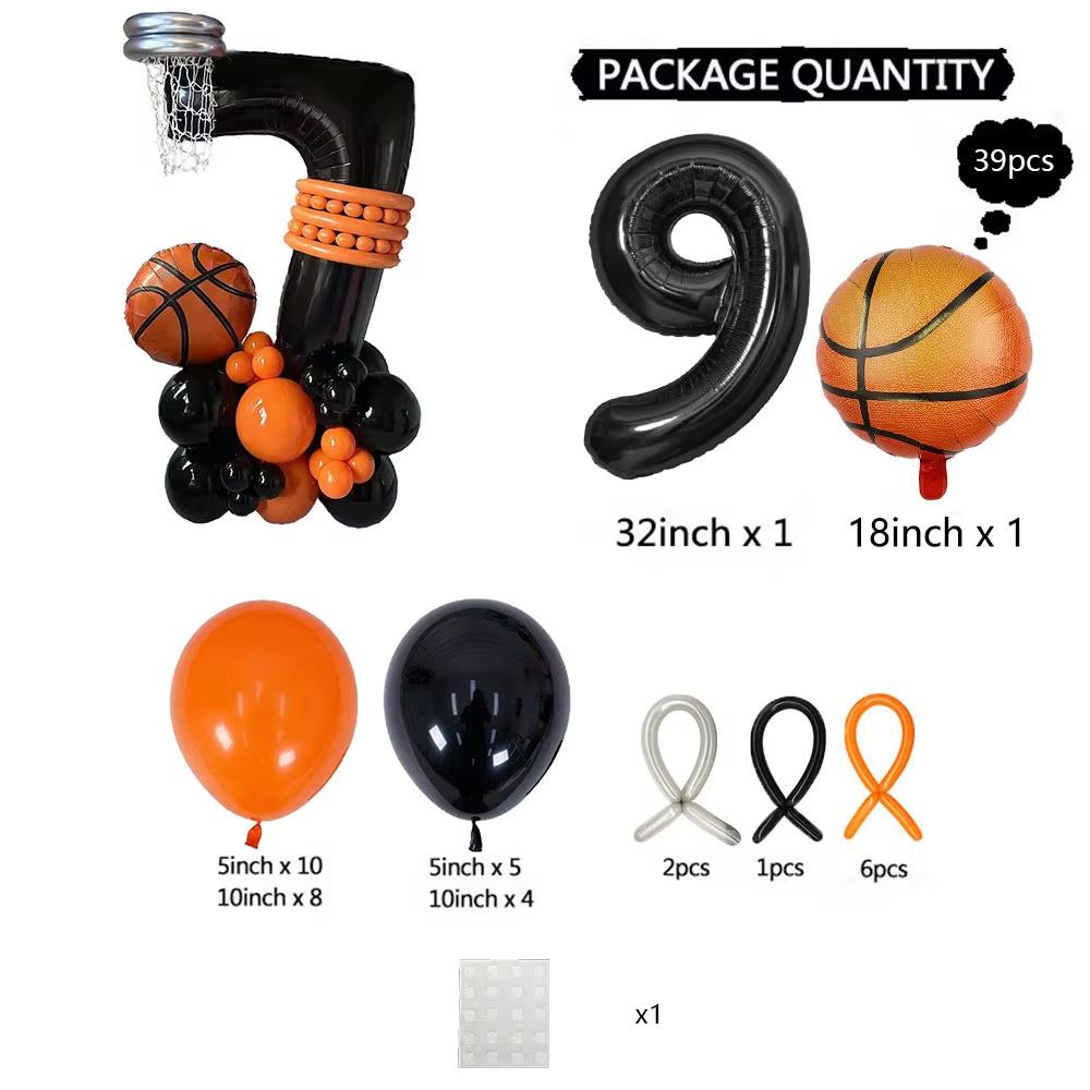 39pcs Basketball Baby Themed Balloons Black Number 1-9 Foil Golbos NBA All-Star Sports Decorated Balloons Kid Birthday Decor