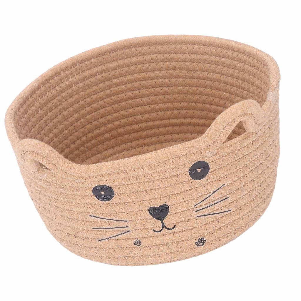 Cat Ear Cotton Rope Storage Basket Multi Functional Washable Round Woven Storage Basket for