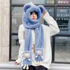 Cute winter bear hat scarf integrated hooded three-piece set women's winter plush gloves ear protection hat