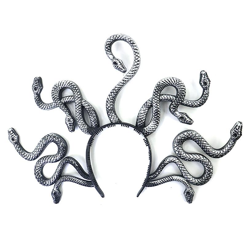 

Повязка на голову на Хэллоуин Медуза изогнутая форма змеи обруч для волос головной убор для вечеринки в стиле рейв унисекс повязка на голову реквизит для костюма для косплея серебряный