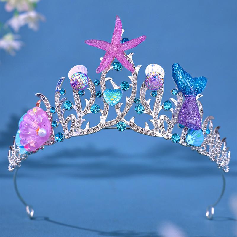 

Женская ракушка-звезда с короной из стразов, корона в виде русалки, аксессуары для волос в стиле океана, тиара для вечеринки по случаю дня рождения принцессы