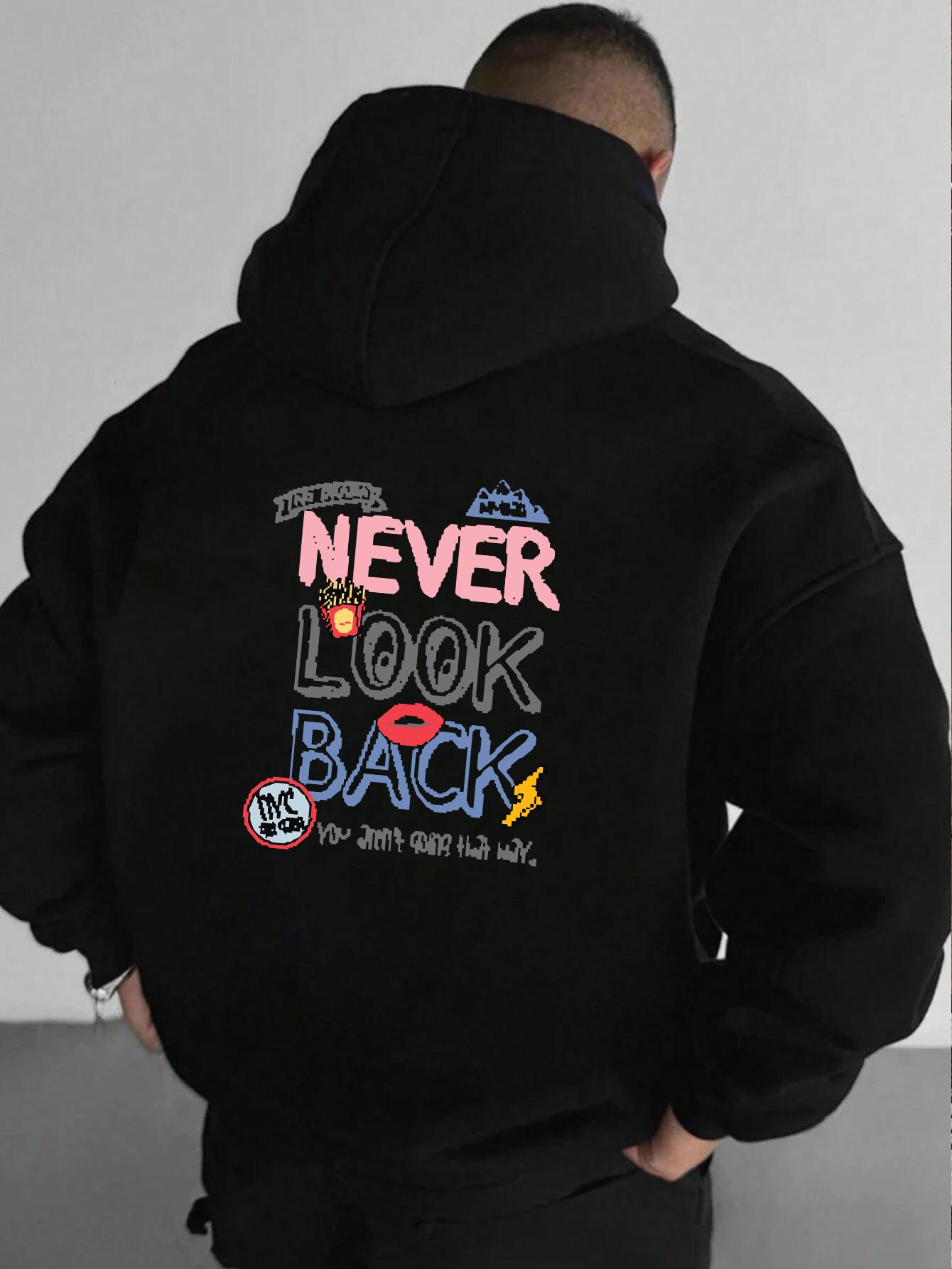 

Never Look Back Prints Men Sweatshirts Warm Loose Trendy Pullover Casual Sportswear Fleece Autumn Male Vintage Basics Top 2XL