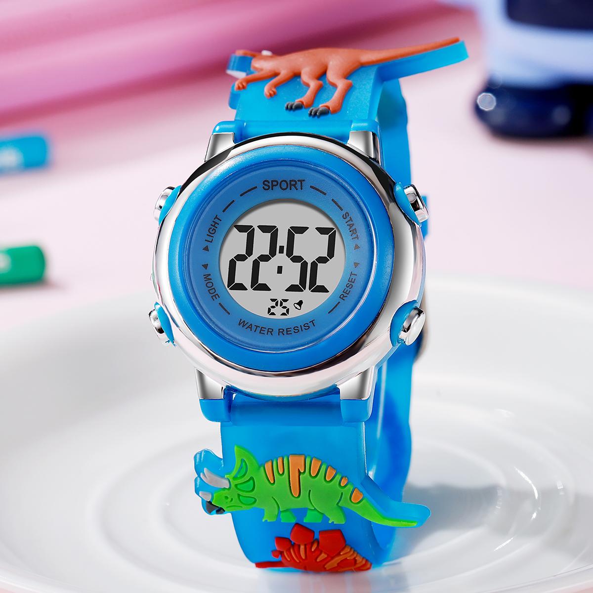 

New fashion simple 3D dinosaur silicone strap electronic display quartz watch student style graduation season синий