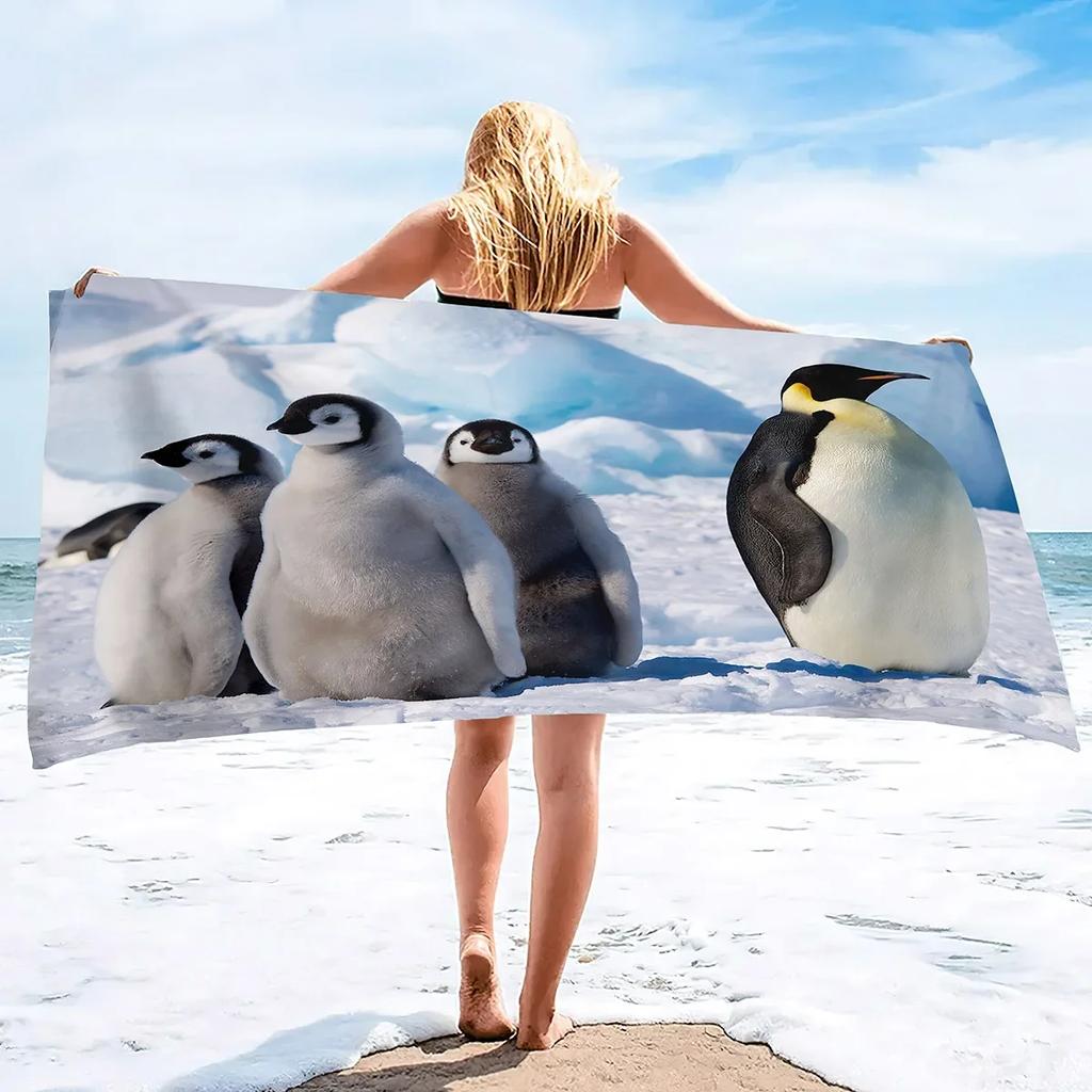 Pinguin Vogel Strandtücher Schnelltrocknend Mikrofaser Weich und Saugfähig Badetuch Outdoor Reisen Übergroßes Strandtuch für Erwachsene Kinder