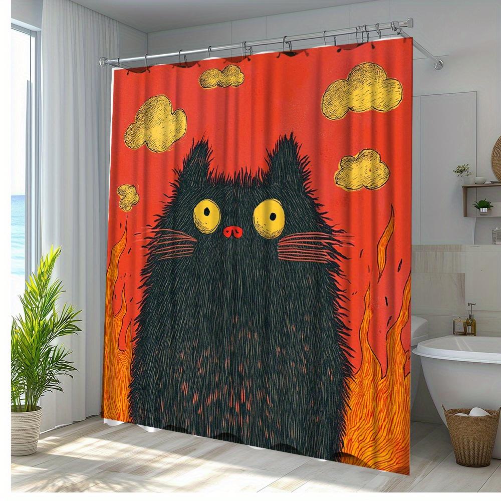1pc Fun Cat Shower Curtain with Cartoon Design Polyester Fabric for Bathroom Decoration, 12 Hooks Included, 70. 8x70. 8 Inches