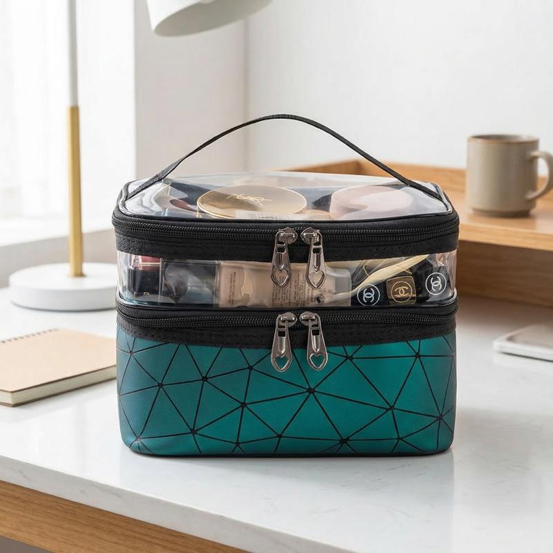 Double-layer Portable Large Capacity Makeup Bag Handheld Travel Waterproof Toiletry Bag Portable Cosmetics Storage Pouch