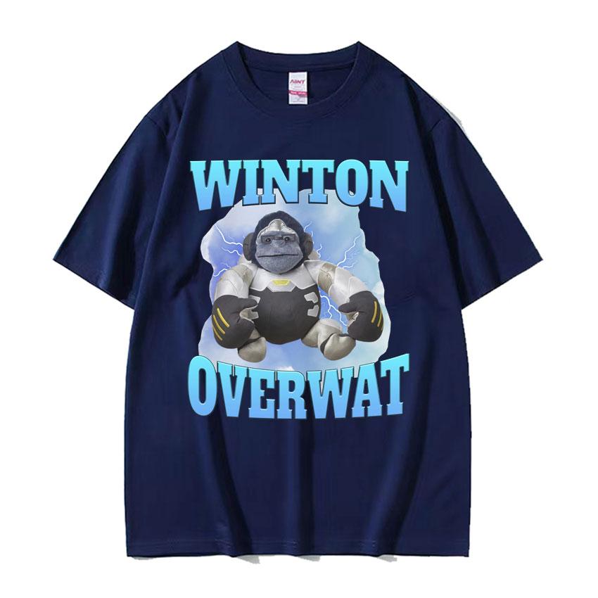 Winton Overwat Meme Funny Gaming T Shirt Men High Quality Casual Oversized Tshirts Unisex Retro Cartoon Pure Cotton Tshirt Tops