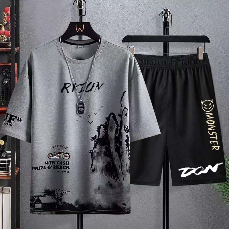 Summer New Ice Silk Short Sleeve T-shirt for Men's Sports Youth Printing Plus Size Loose Tops Tees Casual Fashion Men Clothing