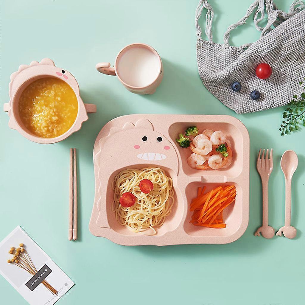 6 Pcs Baby Soft Silicone Cartoon Solid Color Sucker Bowl Plate Cup Spoon Fork Sets Non-slip Children's Dishes BPA Free  2