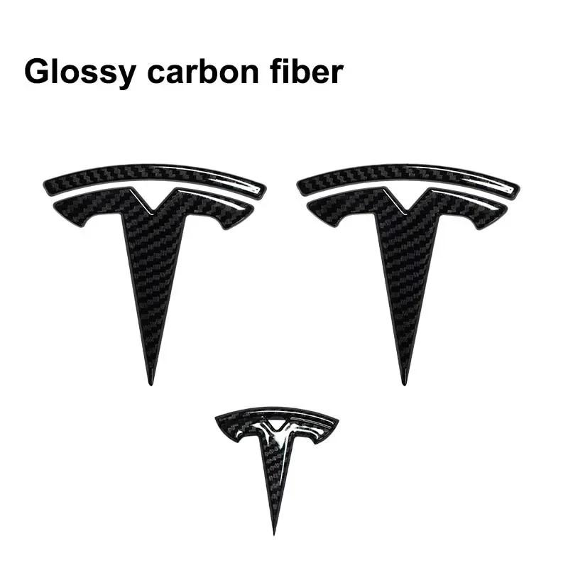 ZFX1 3pcs Car Front Rear Emblem Sticker Black for Tesla Model 3 Model Y Tail Box Auto Steering Wheel Decoration Modified Accessories