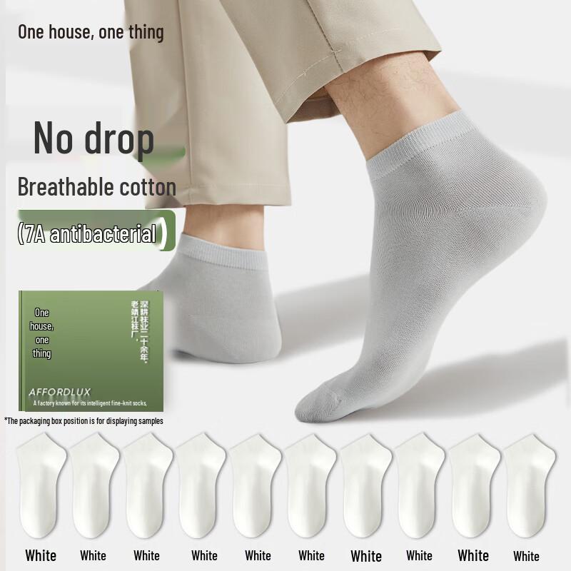 Unisex 100% Cotton 7A Antibacterial Odor-Resistant Boat Socks 10-Pair Pack One Size