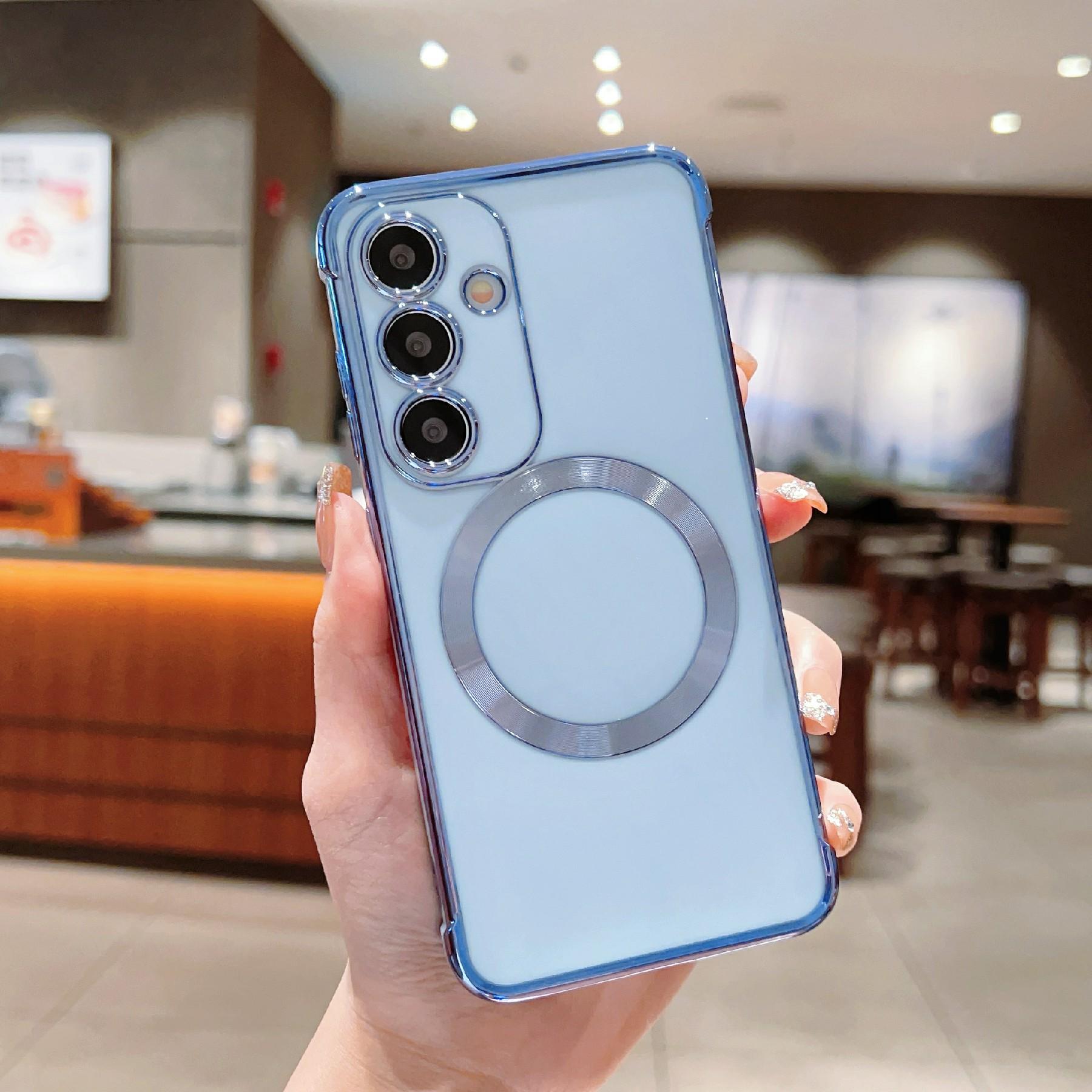 

For Samsung Galaxy S24 FE Case Compatible with MagSafe Electroplating TPU Phone Cover Blue