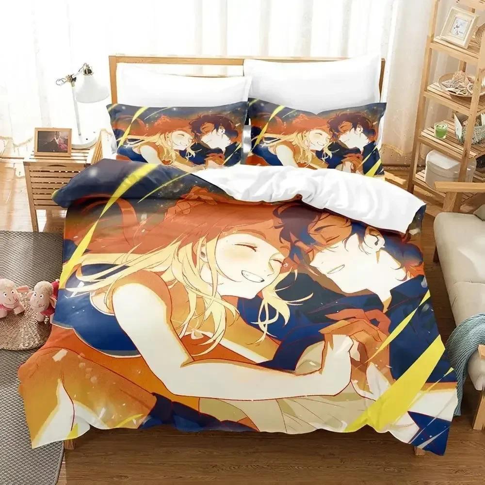 New Summer Time Rendering Bedding Set Cartoon Three-piece Set Adult Kid Bedroom Duvet Cover Sets 3D Kawaii Girls Twin Set